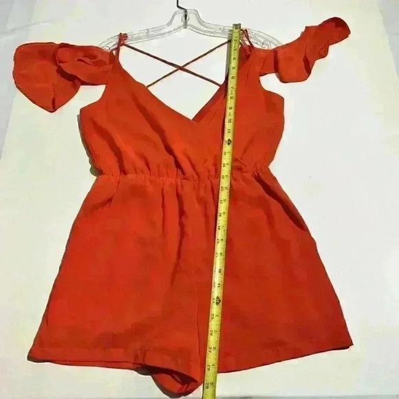 Sugar+Lips Womens Romper One Piece Coral Deep V Strappy Lightweight Ruffle S - Picture 5 of 12